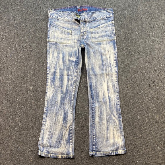 Blue Taboo Denim - Blue Taboo Jeans Sz‎ 5 Womens Y2K Grunge Acid Wash Flare Low Rise Patch Pocket